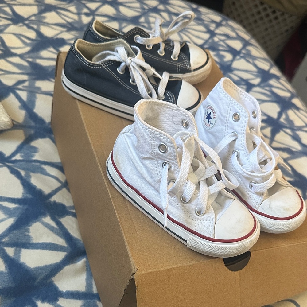 Converse Kids' White High-Top & Navy Low-Top Canvas Sneakers